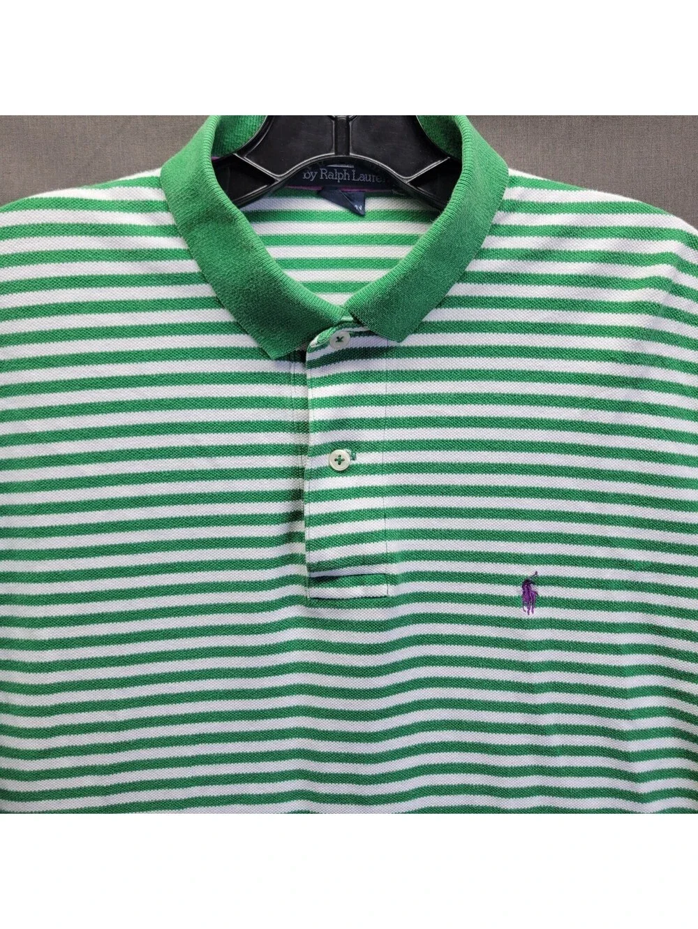 Vintage Polo Ralph Lauren Stripped Green & White Men’s Purple Pony Sz M